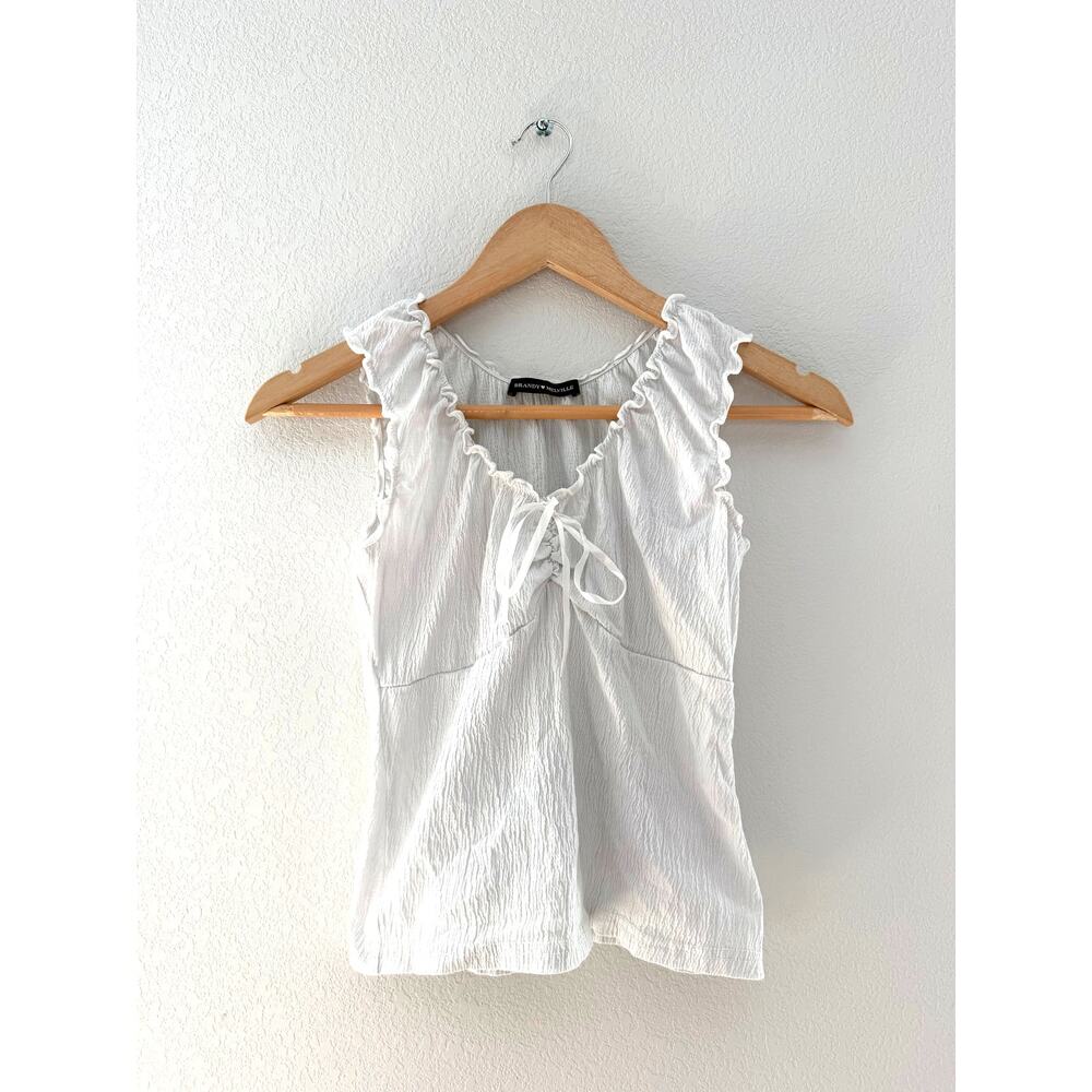 Brandy Melville White Ruffle Tie Front Babydoll Tank Top XS